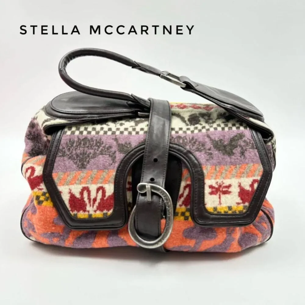 Stella McCartney RARE Y2K Multi-Color Aztec Tweed & Vegan Leather Shoulder Bag - Picture 1 of 14
